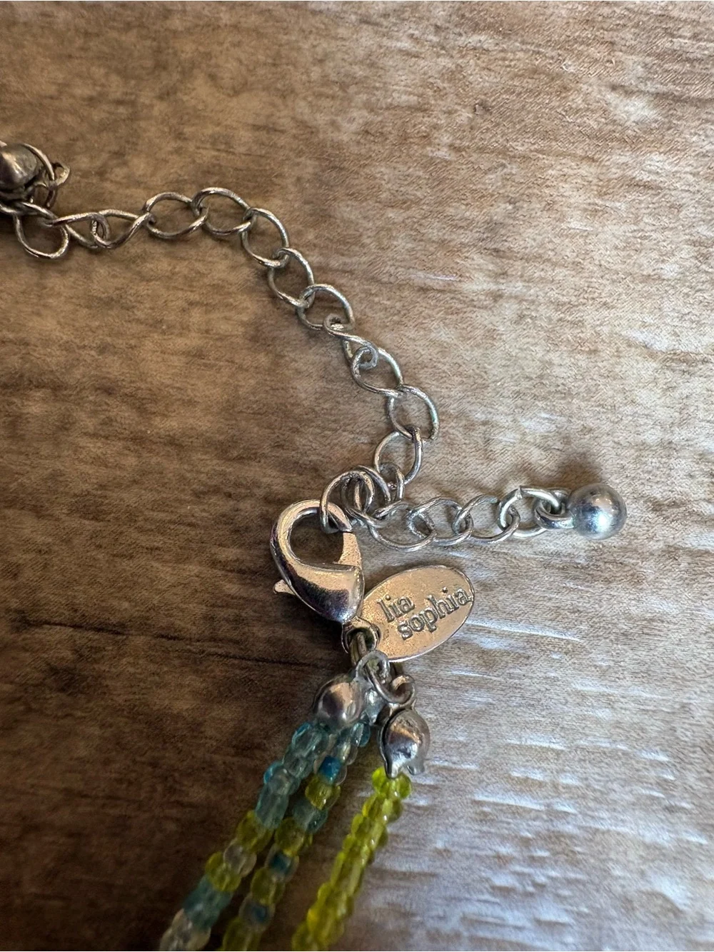 Lia Sophia Lime & Aqua Multi-Strand Beaded Necklace with Rectangular Pendant
